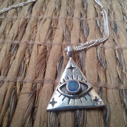 Подвеска ОКО с цепочкой, серебро/опал