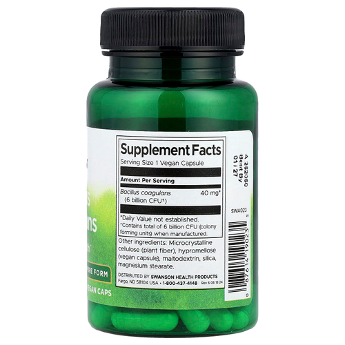 Swanson, Bacillus Coagulans, 6 млрд КОЕ, 60 веганских капсул