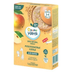 Сухая каша ФрутоНяня безмолочная мультизлаковая с кусочками яблок и грушей, для варки, 200 г