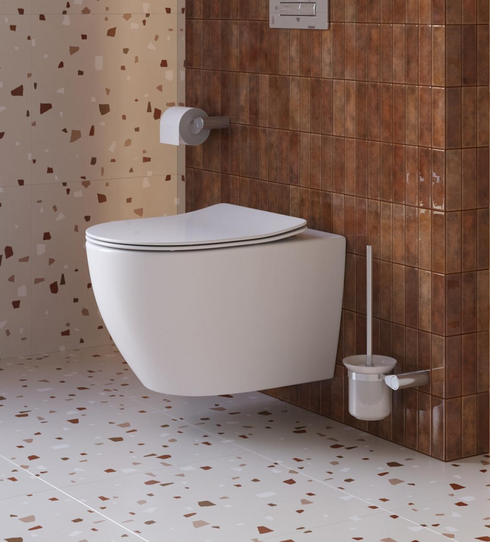 Унитаз подвесной безободковый с сиденьем и смывом TORNADO Cezares STREAM-TOR CZR-2426-TH-TOR/SC