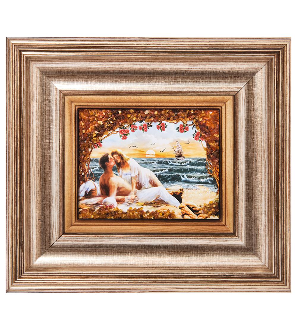 AMB-04/ 8 Картина «Романтический берег» (с янтарной крошкой) H-18см