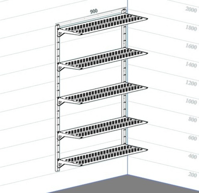 Стеллаж металлический навесной белый, 1600*900*300 мм