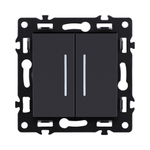 Выключатель 2-клавишный проходной 10А/250В с LED подсветкой, черный Kollinger Asthetik AS-011BK