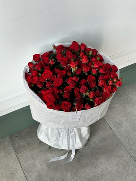 Букет моно из кустовых роз 25 шт в красном оттенке