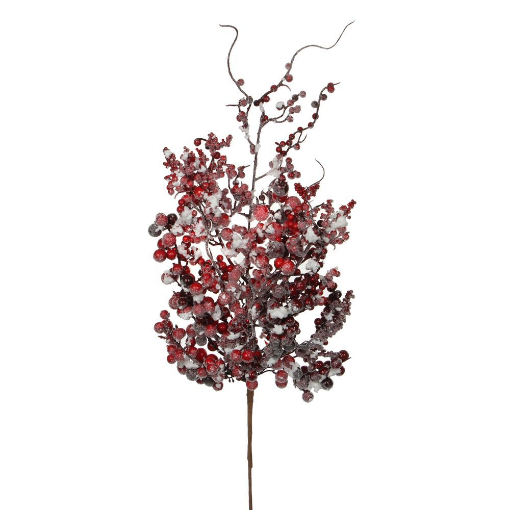 Веточка с ягодами 73см House of Seasons красная в снегу