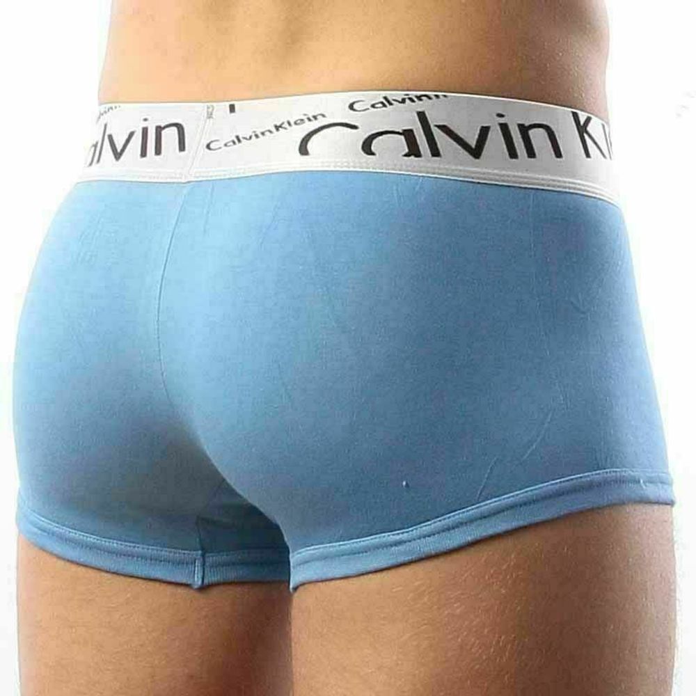 Мужские трусы боксеры голубые с косой резинкой (модал) Calvin Klein Steel Boxer Italics Blue