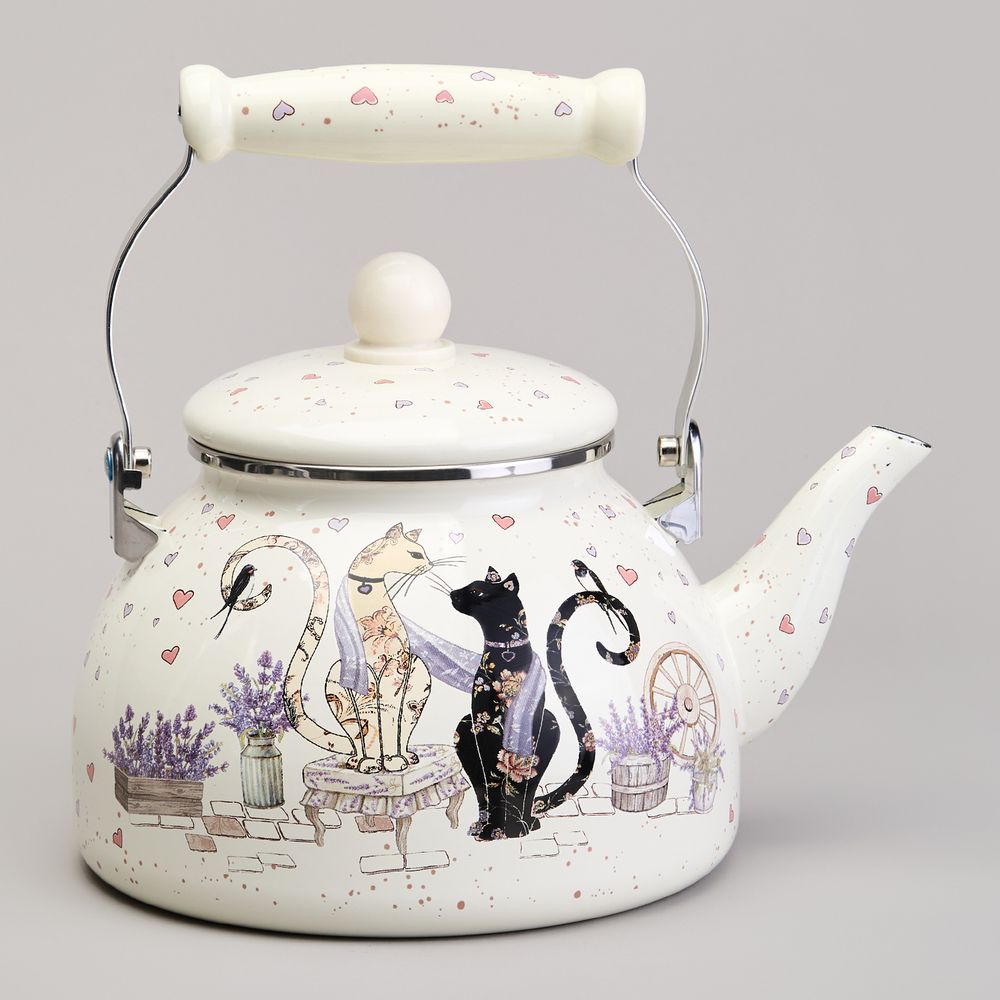 ЧАЙНИК AGNESS ЭМАЛИРОВАННЫЙ СЕРИЯ "LAVENDER CATS", 2,6 Л