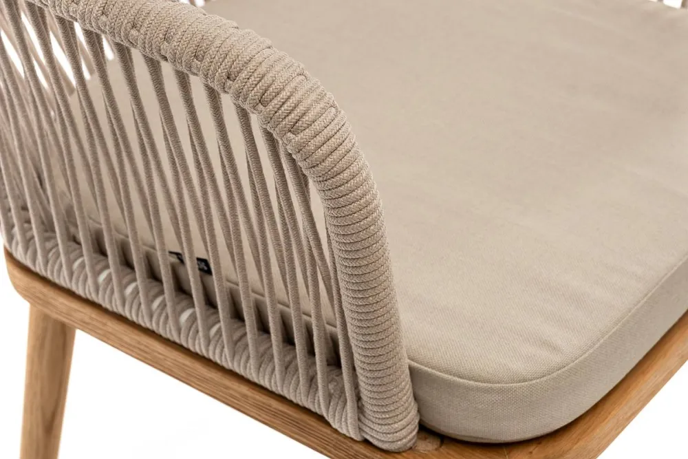 "Лион" стул плетеный из роупа, основание дуб, роуп бежевый круглый, ткань бежевая 035