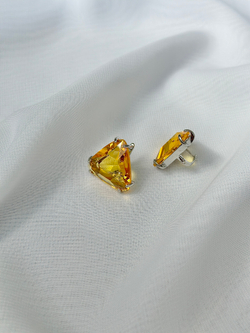 Серьги треугольники желтые кристаллы, фурнитура серебро