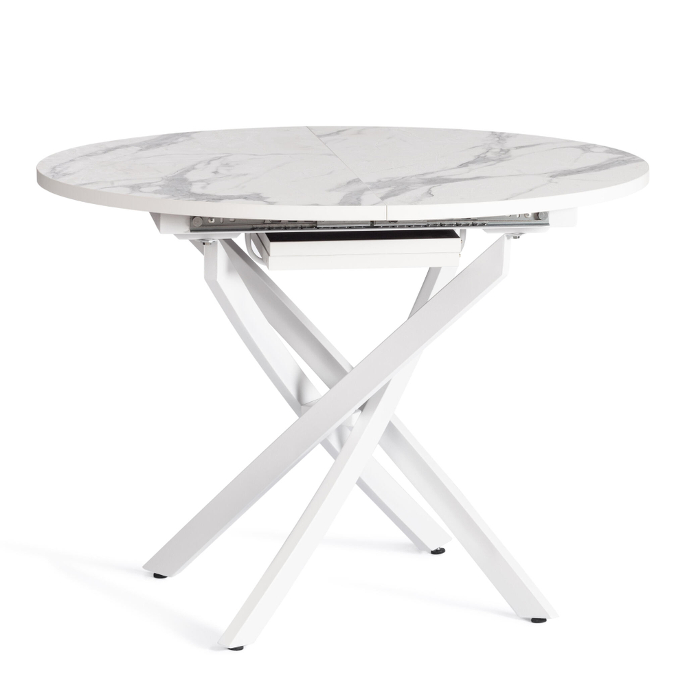 Стол MANZANA ЛДСП/HPL/металл, 100 х 100+30 х 75 см, Мрамор светлый/белый