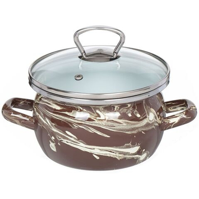 Кастрюля сталь, эмал, 1.5 л, с крыш, Сантэкс, Шейк коричнево-белый, 1-2415111, индукц