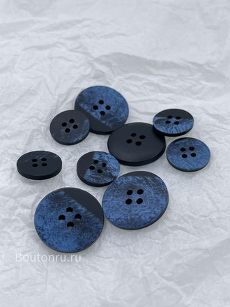 Пуговицы на прокол матовые черные с синими разводами