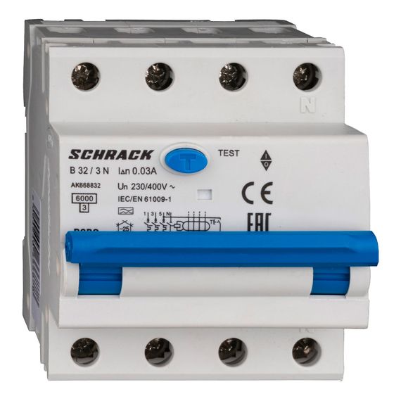 Дифавтомат Schrack Technik 3P+N B 32A 30mA тип A 6kA AK668832-- (АВДТ)