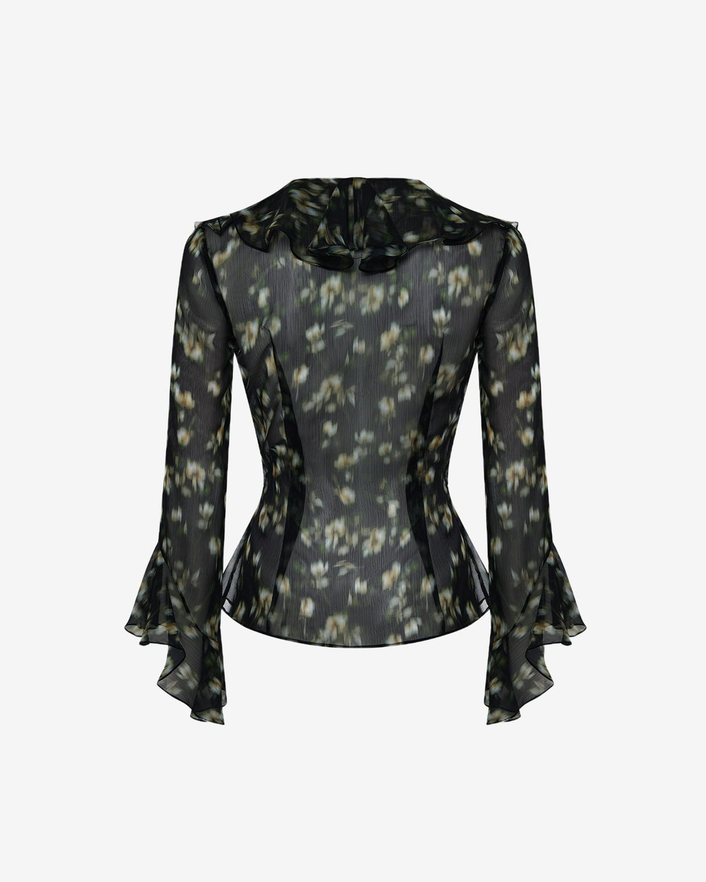 Блуза из принтованного шифона с воланами и завязками