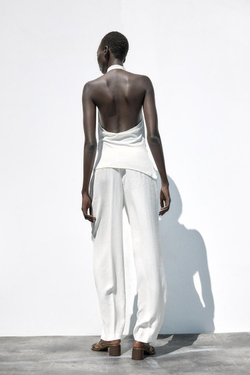 ZARA ДРАПИРОВАННЫЙ ТОП С ПРЯЖКОЙ, ЖЕЛТОВАТО-БЕЛЫЙ