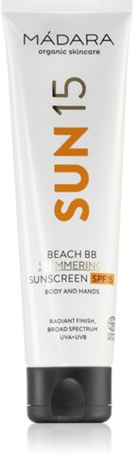Mádara Beach BB - солнцезащитный крем для тела с блестками /  SPF 15 100  ml  / GTIN 4751009820736