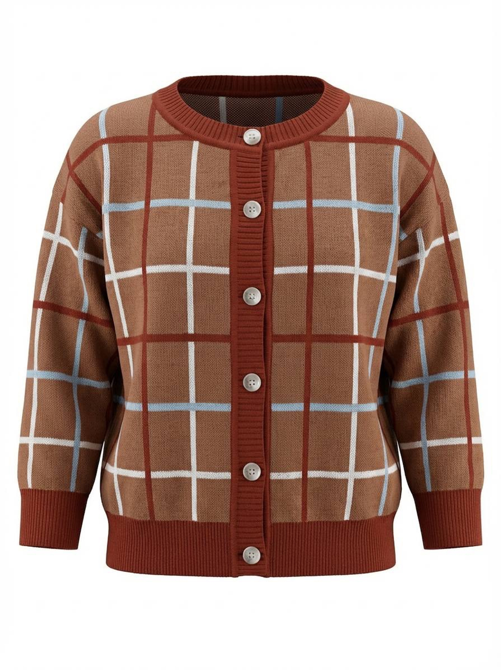 7910-334 Кардиган вязаный (клетка терракот)