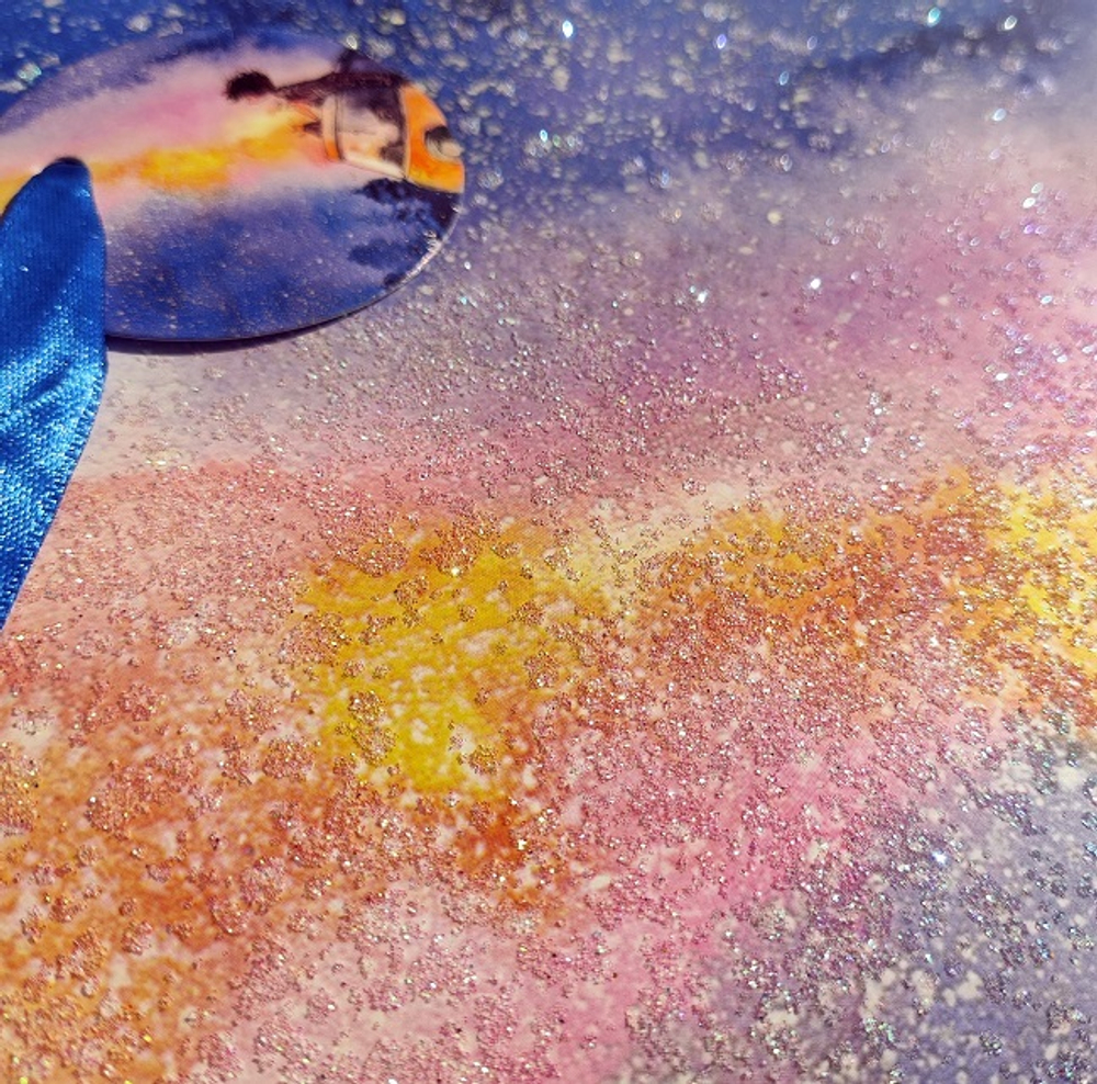 Пакет подарочный бумажный "Космоскетчи. Летняя ночь", мат. ламин., блестки, 18x23x10см