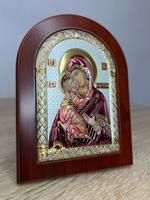 Владимирская БМ, икона арочная, красное дерево, эмаль 60х75