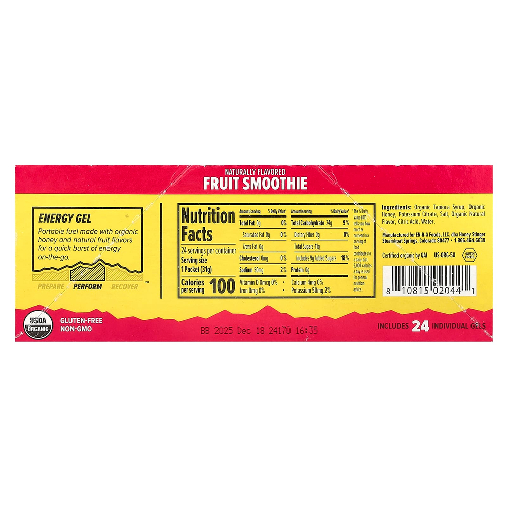 Honey Stinger, Energy Gel, фруктовый смузи, 24 пакетика по 31 г (1,1 унции)