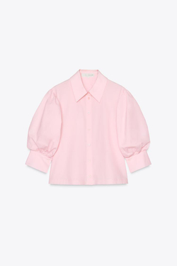 ZARA РУБАШКА ИЗ ПОПЛИНА — ZW COLLECTION, ПАСТЕЛЬНО-РОЗОВЫЙ