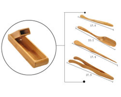 300001 Набор чайных инструментов  складной, 4 предмета + подставка,  бамбук