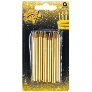 Веселая затея Свеча для торта золото 8см 12шт 1502-5078