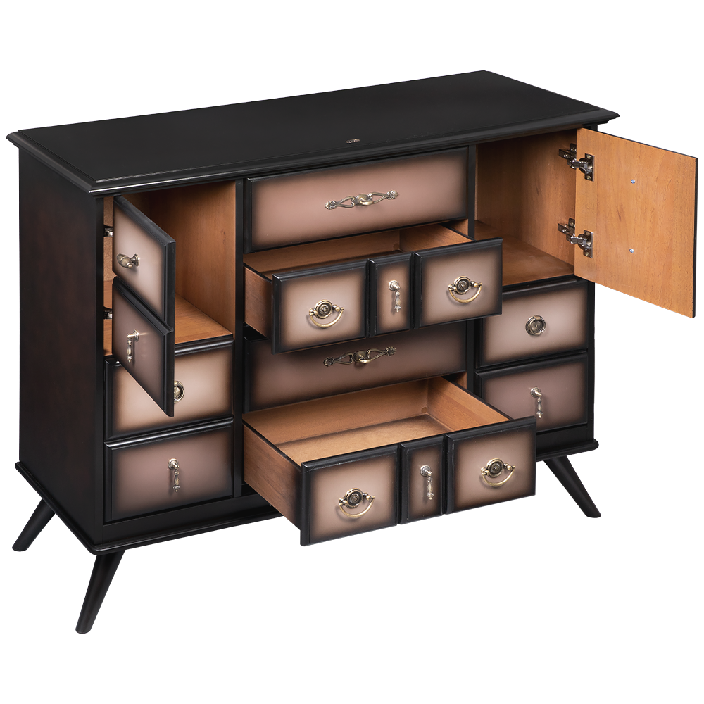 Комод Пандора - 2 с 4 ящиками и 2 полками Орех Оберджин Шоколад