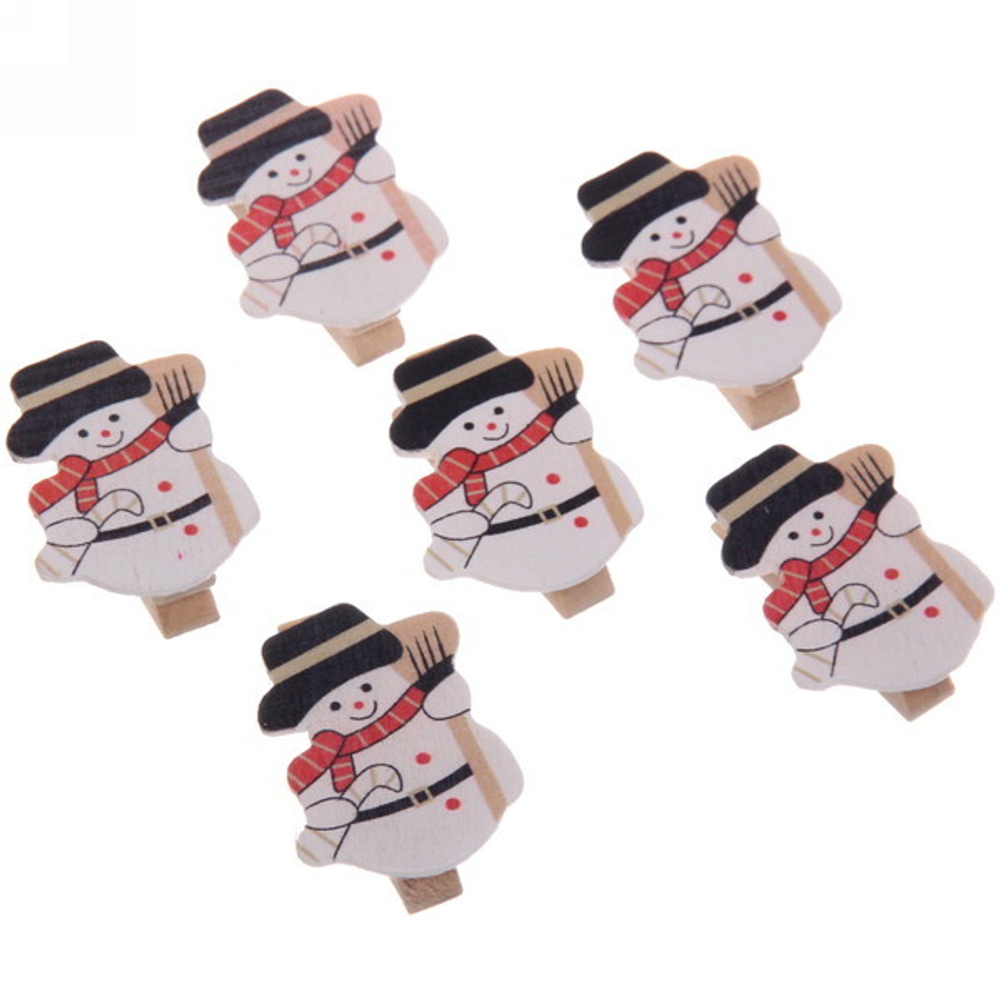 Прищепки декоративные «Снеговик в шляпе» 3,5 см (набор 6 шт)