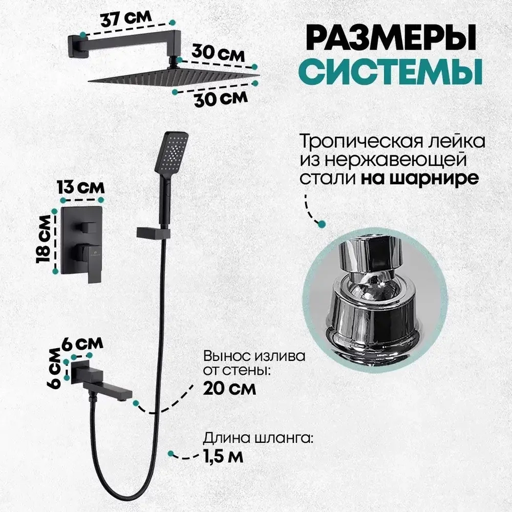 Душевая система Grocenberg GB5008 Черный матовый
