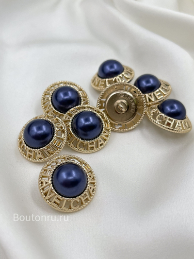 Пуговицы Шан. Золотые Жемчуг5 лого темно-фиолетовые (синие)