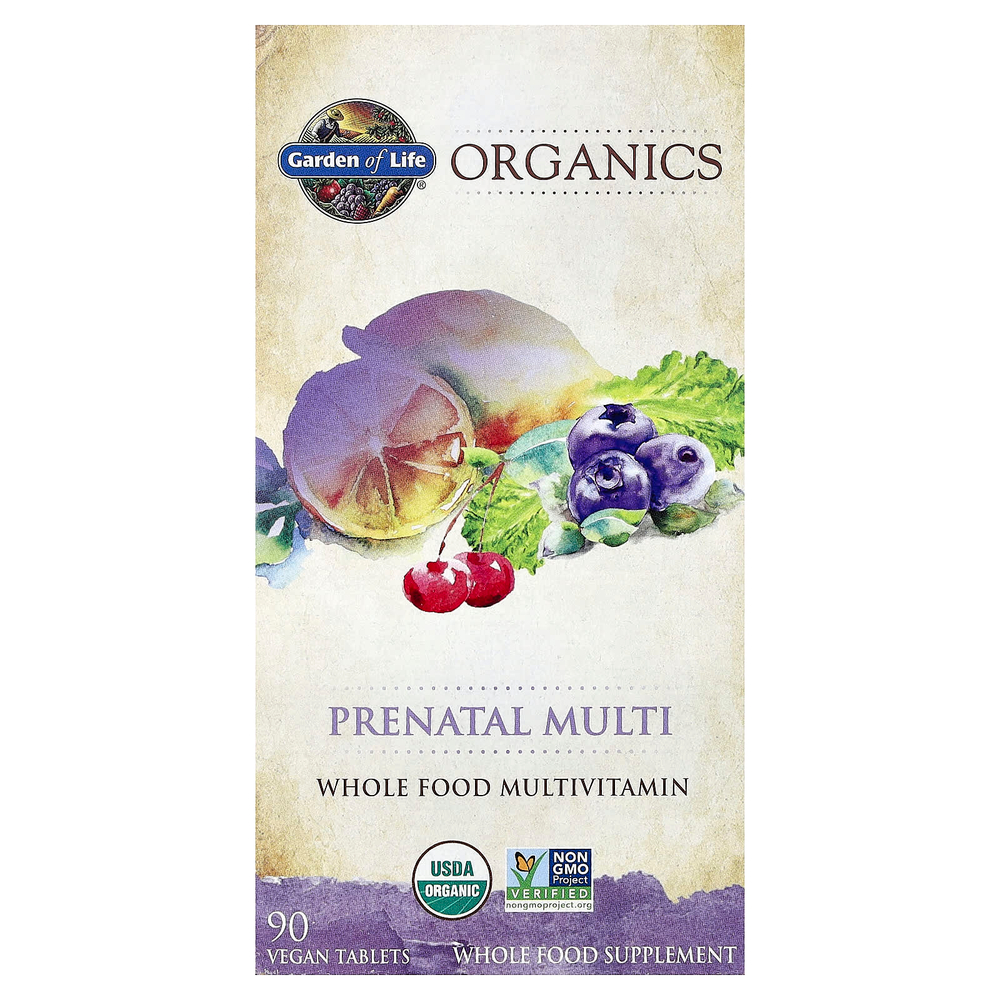 Garden of Life, Organics, пренатальные мультивитамины, 90 веганских таблеток