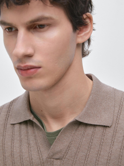 Massimo Dutti Трикотажный свитер из смесового хлопка с воротником-поло, норка