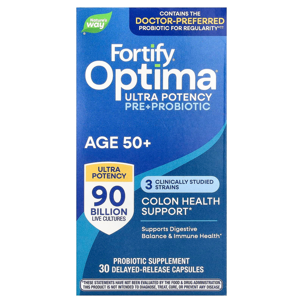 Nature's Way, пробиотик Optima®, Fortify® для людей старше 50 лет, 90 млрд КОЕ, 30 капсул с отсроченным высвобождением