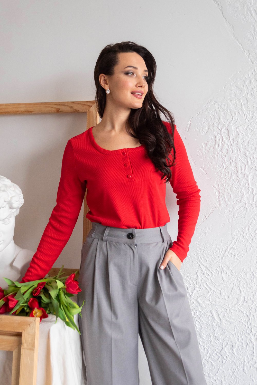 Лонгслив красный из хлопка