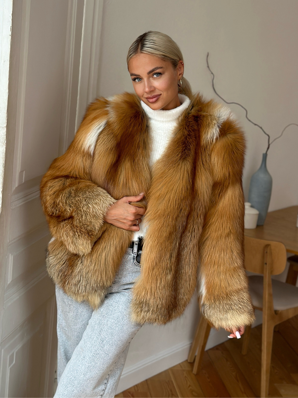 Шуба из меха лисы «огневки»  60см