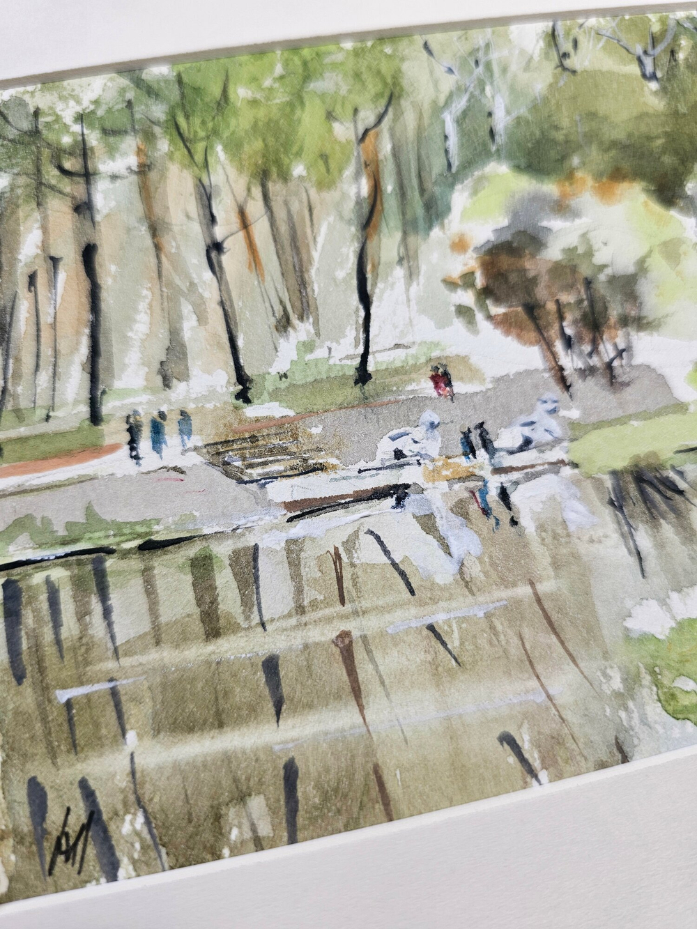 Картина авторская акварельная в паспарту 21х30 см на стену для интерьера "Верхний Царицынский пруд"