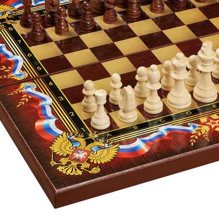 Саввина Подарочный набор игр шахматы, нарды, шашки с доской Патриот