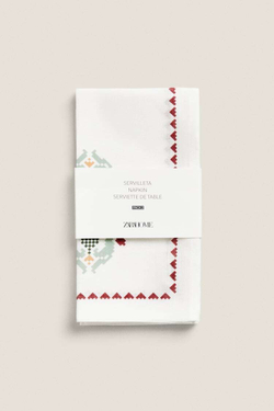 ZARA HOME НАБОР ЛЬНЯНЫХ САЛФЕТОК С ВЫШИВКОЙ КРЕСТИКОМ (НАБОР ИЗ 2 ПРЕДМЕТОВ),  СВЕТЛО-ЗЕЛЕНЫЙ