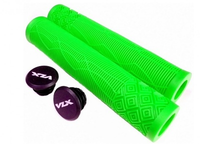 Грипсы без фланца, 166мм, зелёный лайм, SOFT, заглушки с VLX лого, без уп.VLX-G53 LG