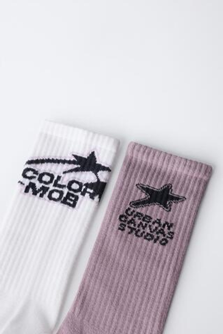 ZARA НАБОР ИЗ ДВУХ ПАР ВЫСОКИХ НОСКОВ С ПРИНТОМ, БЕЛЫЙ