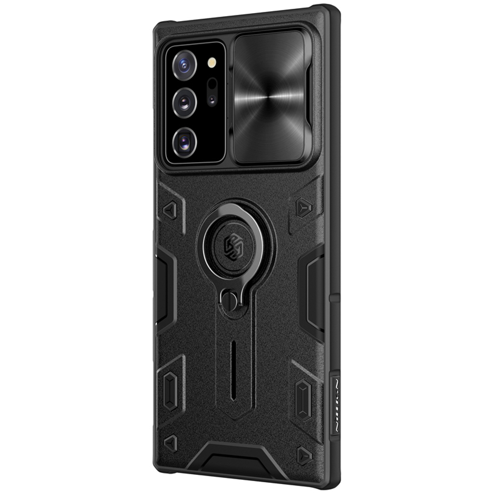 Чехол черного цвета от Nillkin на Samsung Galaxy Note 20 Ultra с защитой камеры, серия CamShield Armor Case (металлическая крышка камеры)