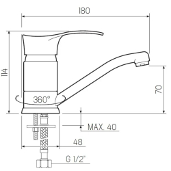 Смеситель для раковины, РМС, с картриджем, хром, SL86-004-15