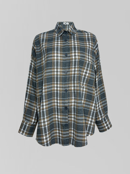 Рубашка One Peach 51 удлиненная в клетку с карманом на груди