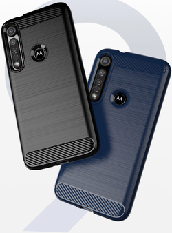 Чехол для Motorola Moto G8 plus цвет Blue (синий), серия Carbon от Caseport