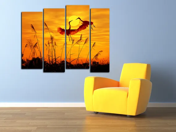 Модульная картина "Журавли на закате"