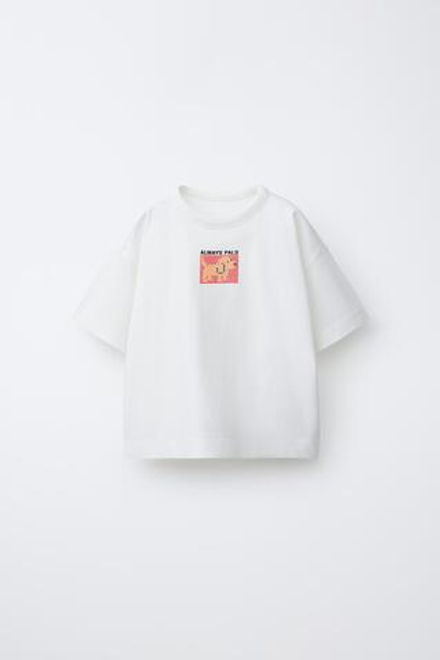 ZARA ФУТБОЛКА С ПИКСЕЛЬНЫМ АНИМАЛИСТИЧЕСКИМ ПРИНТОМ, ЭКРЮ