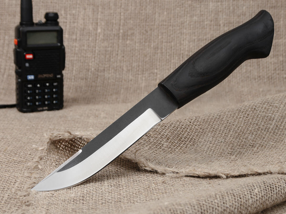 Финский нож Леуку, сталь Х12МФ, рукоять черный мореный ясень