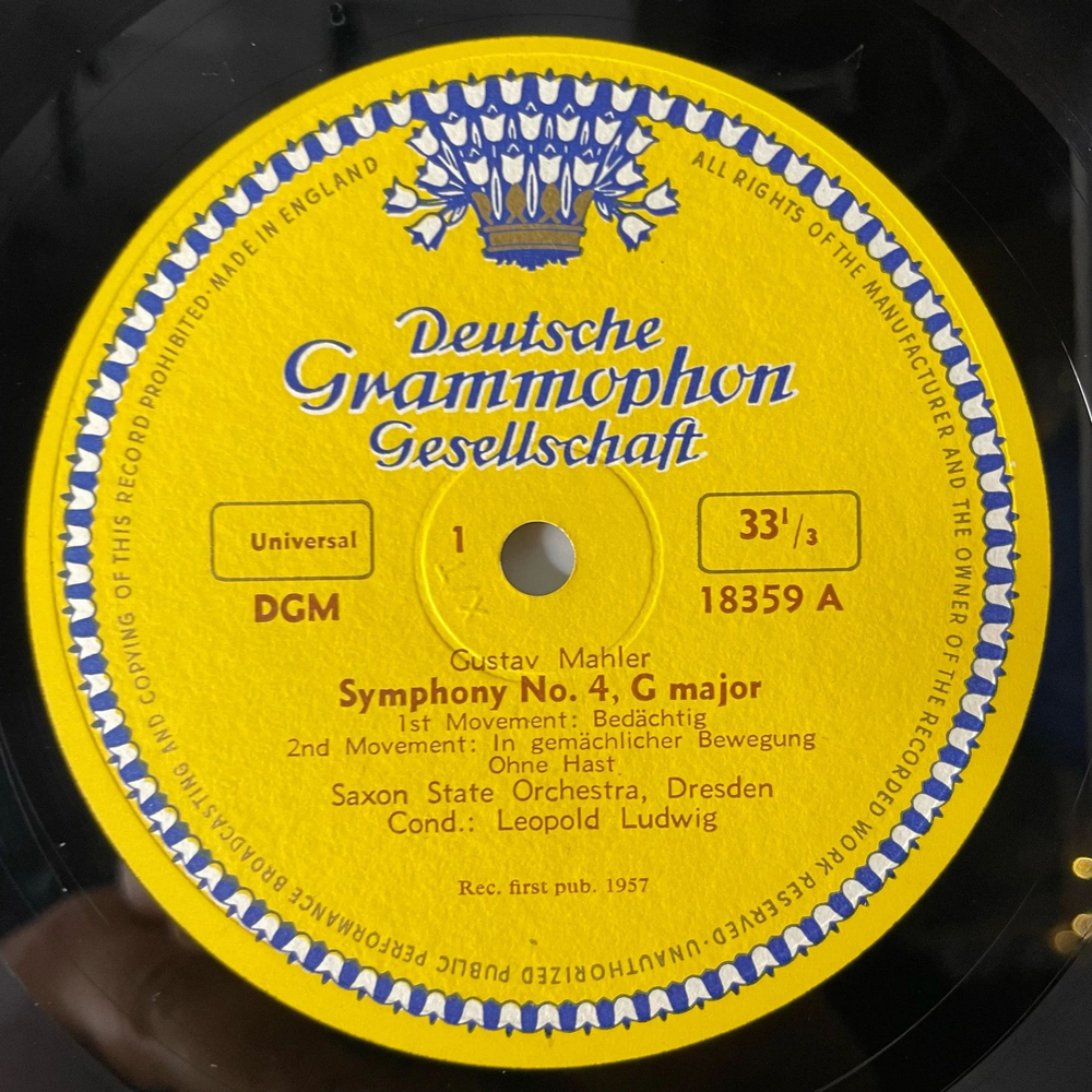 Винтажная виниловая пластинка LP Gustav Mahler Малер, Soprana Solo Anny Schlemm Conducted By Leopold Ludwig Симфония Symphony No. 4, G Major (Англия 1957)