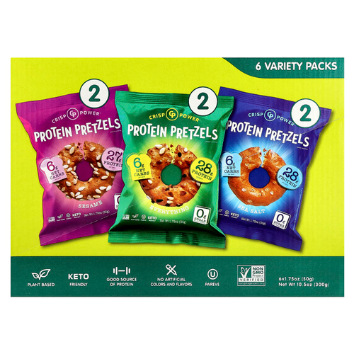 Crisp Power, протеиновые крендели, ассорти, 6 упаковок по 50 г (1,75 унции)